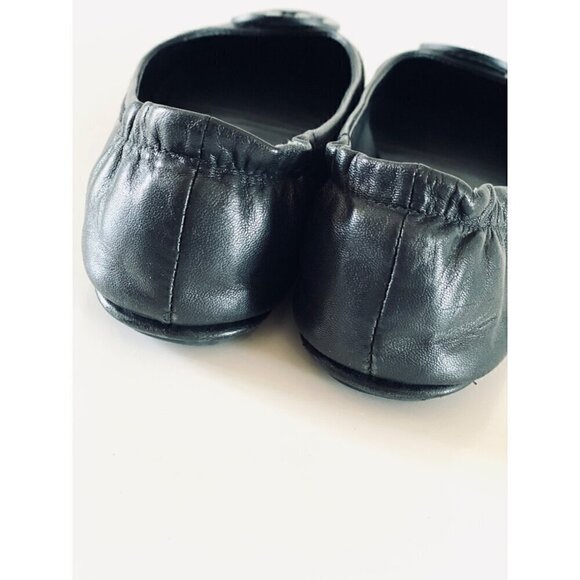 Tory Burch Minnie Travel Leather Ballet Flats 6.5 Black Logo Napa Rubber Sole - Picture 4 of 16